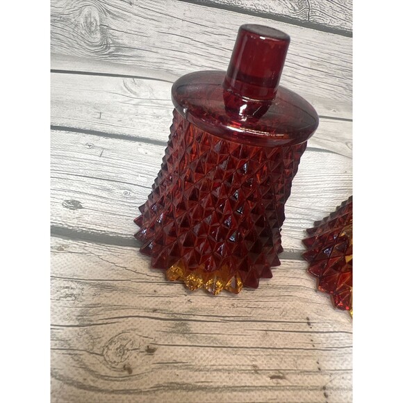 2 Vintage Diamond Cut Votive Candle Holders Peg Sconce Ruby Red Glass Read - Picture 2 of 10
